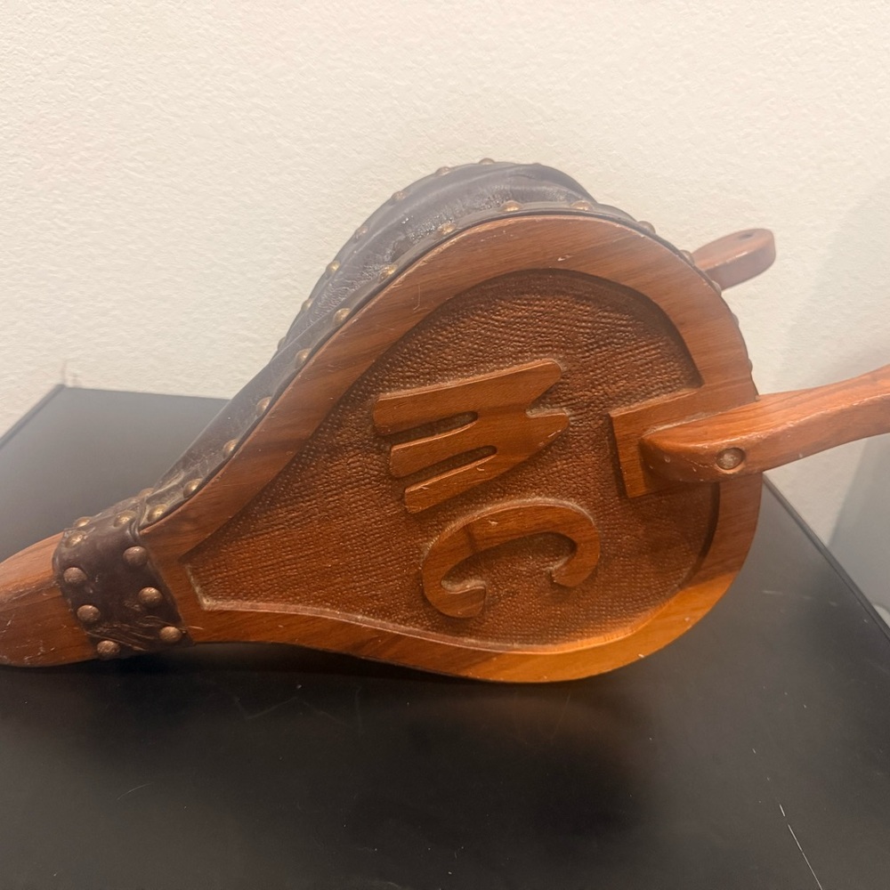 Wooden Fireplace Bellows with Leather Accents